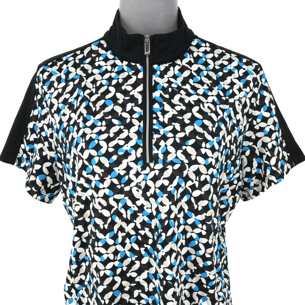 Tail Golf Top Womens Large Black White Blue Print Quarter Zip Short Sleeve - Picture 9 of 13